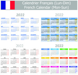 2022 French Mix Calendar Mon-Sun on white background