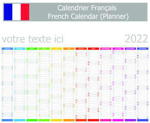 2022 French Planner Calendar with Vertical Months on white background