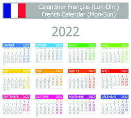 2022 French Type-1 Calendar Mon-Sun on white background