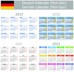 2022 German Mix Calendar Mon-Sun on white background