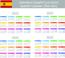 2022-2025 Spanish Type-1 Calendar Mon-Sun on white background