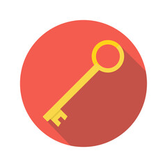 Golden key flat icon. Vector illustration.
