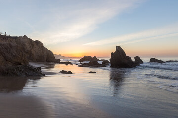 Low tide at sunrise on El Matador Beach in Malibu, California