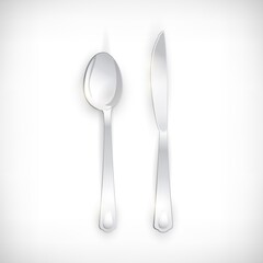 Cutlery set of silver spoon and knife. Table Setting isolated on vignette background. Top view elements for web designs. Vector illustration.