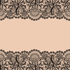 Horizontally seamless beige lace background with black lace borders