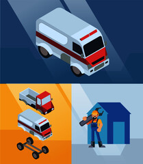 Vector isolated icon Isometric car pickup auto mechanic illustration desaign