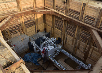 Tunnel boring machine in storm sewer collector for tunneling, auger boring, rock drilling. Jacking...