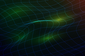Technology abstract 3d futuristic background with bends and wave. Cyborg grid. Blue and green colors. Cyber technology. Stock vector illustration on black isolated background.