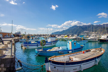 Fototapeta na wymiar Boats( fishing and pleasure) in harbor of Salerno. Southern Italy