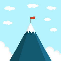 Landscape with flag on the mountain. Vector illustration.