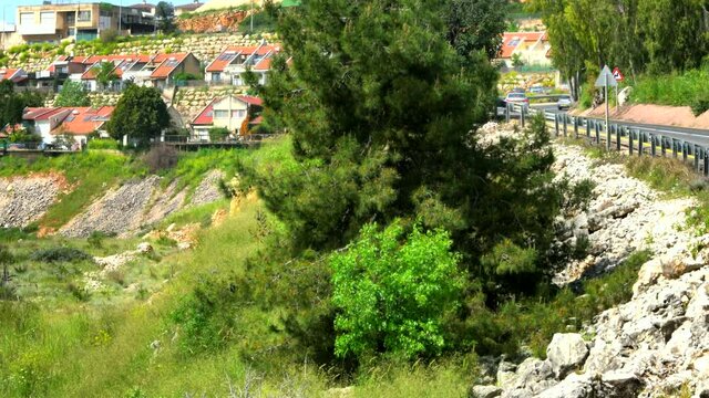 Metula, Israel - April 08,2019:Panorama of the Upper Galilee hills surrounding town Metula. Northern Israel. 4K