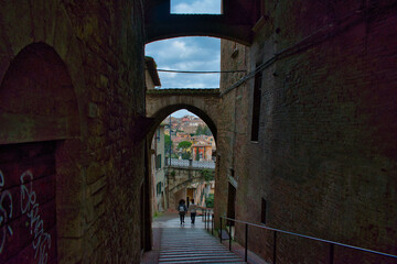 Perugia, via the aqueduct ancient brick arch construction where water flows in the 12th century