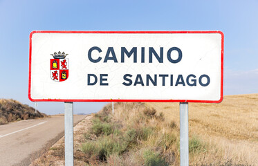 Camino de Santiago, Way of Saint James signpost on a country road 