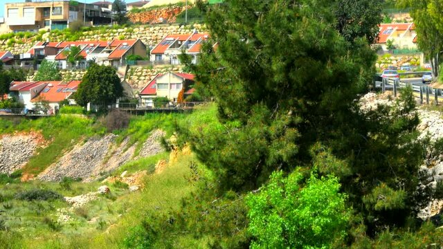 Metula, Israel - April 08,2019:Panorama of the Upper Galilee hills surrounding town Metula. Northern Israel. 4K