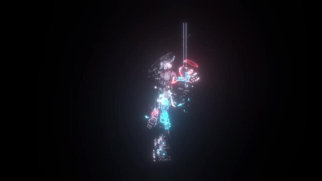 Warrior robot Mecha Hud hologram v2 4k. High quality 4k footage