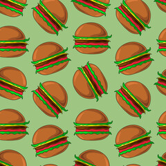 Seamless vector pattern with fast tasty hamburger