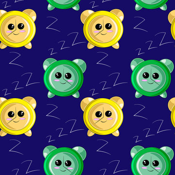 Seamless vector pattern with cute cartoon Alarm