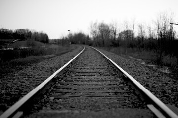 Fototapeta na wymiar railroad tracks in the fog