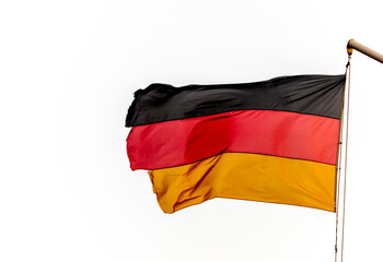 Tattered german flag waving on white background.