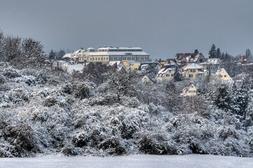 Small town in hibernation. View of the wintry music city of Trossingen in southwest Germany..
