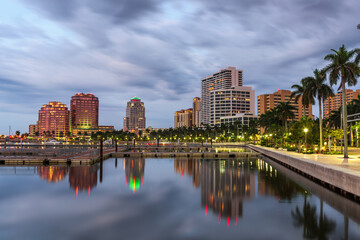 West Palm Beach, Florida, USA skyline on the Intracoastal Waterway.