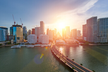Miami, Florida, USA skyline over Biscayne Bay