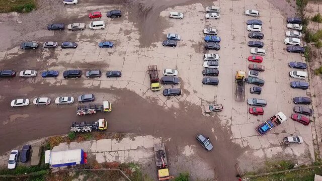 A site for cars evacuated for violation of parking rules from a bird's eye view. Kiev, Ukraine