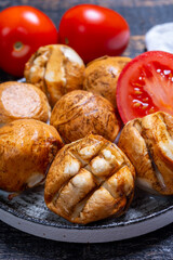 Tasty Italian food, small balls of smoked mozzarella soft cheese