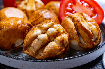 Tasty Italian food, small balls of smoked mozzarella soft cheese