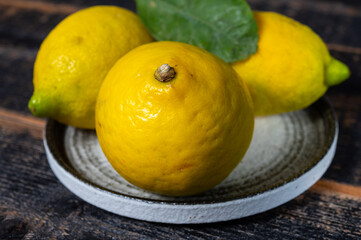 Fresh ripe bergamot orange fruits, fragrant citrus used in earl grey tea, medicine and spa treatments