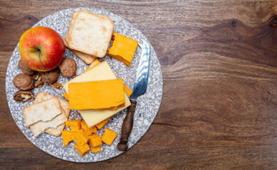 Cheese collection, orange and yellow smoked British cheese from England