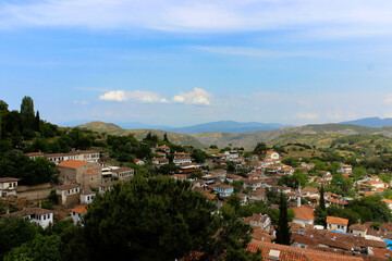 Fototapeta na wymiar Scenic view of historic village of Sirince, İzmir, Turkey. Old houses in famous Aegean village.