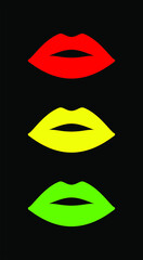 Valentine's card. Romantic background. Traffic signals. Stylization. Colored lips. Vector illustration.