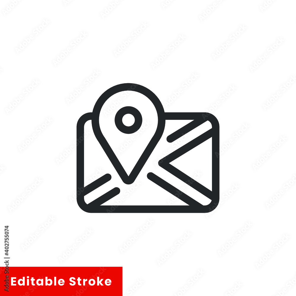Poster map pin line icon for web template and app. editable stroke vector illustration design on white back