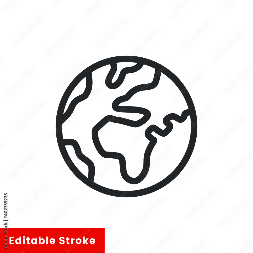 Poster planet earth line icon for web template and app. editable stroke vector illustration design on white