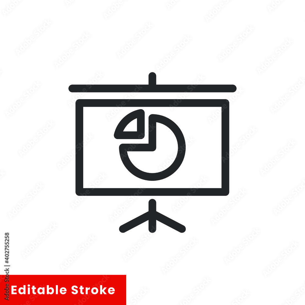 Poster presentation line icon for web template and app. editable stroke vector illustration design on white