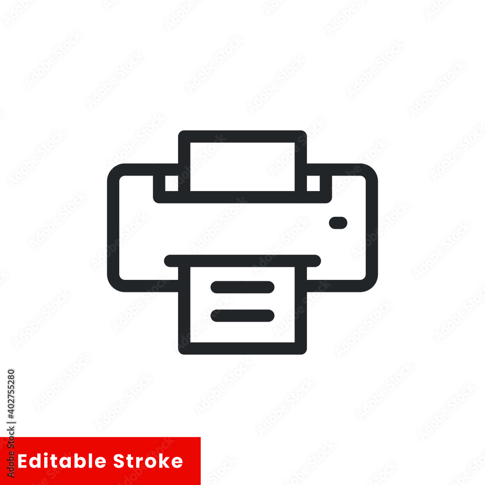 Aufkleber printer machine line icon for web template and app. editable stroke vector illustration design on wh