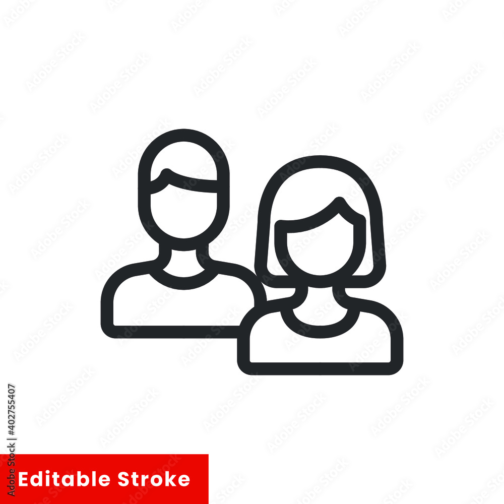 Poster user man and woman line icon for web template and app. editable stroke vector illustration design on