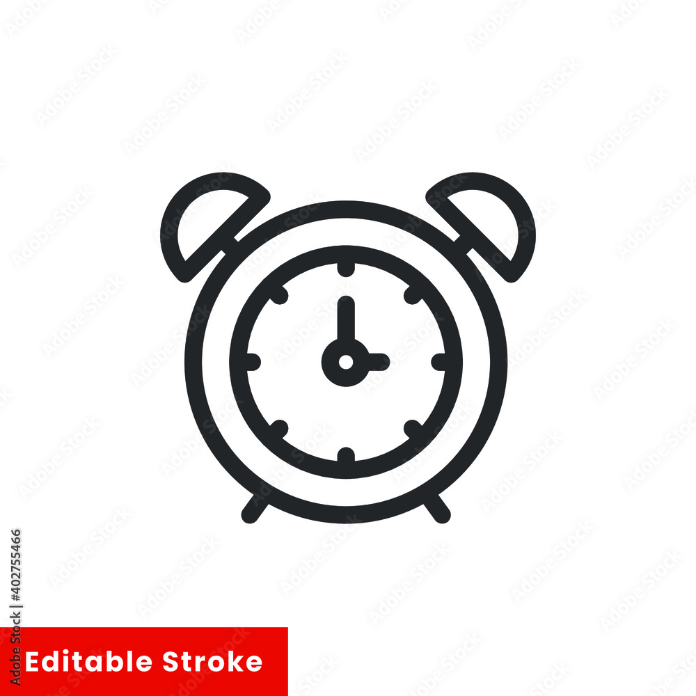 Poster alarm clock line icon for web template and app. editable stroke vector illustration design on white 