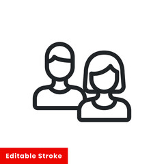 User man and woman line icon for web template and app. Editable stroke vector illustration design on white background. EPS 10