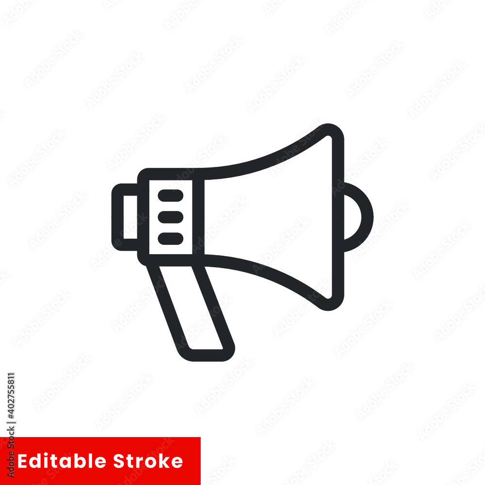 Poster megaphone broadcast line icon for web template and app. editable stroke vector illustration design o