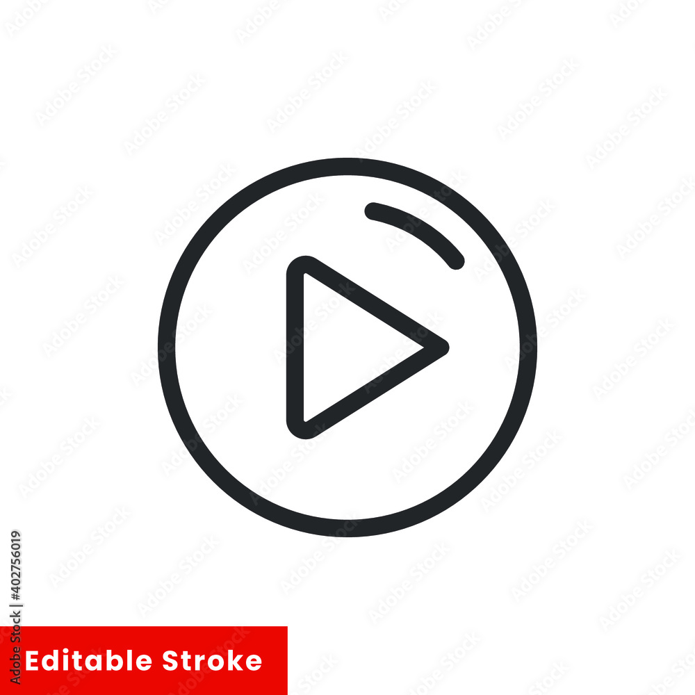Poster play button line icon for web template and app. editable stroke vector illustration design on white 