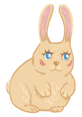 Cute rabbit flat hand drawn vector illustration. Colorful drawing in scandinavian style. Abstract cartoon animal. Simple single element isolated on white for easter design, print, decor, card, sticker