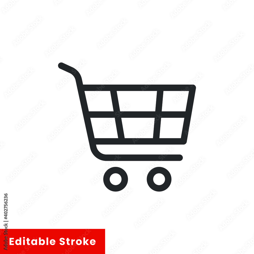 Aufkleber shopping chart line icon for web template and app. editable stroke vector illustration design on whi