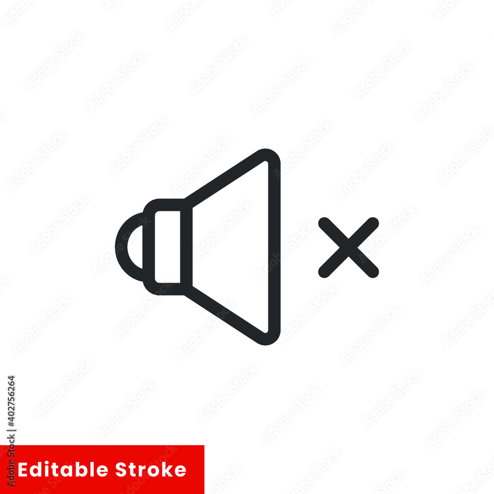 Aufkleber speaker mute line icon for web template and app. editable stroke vector illustration design on white