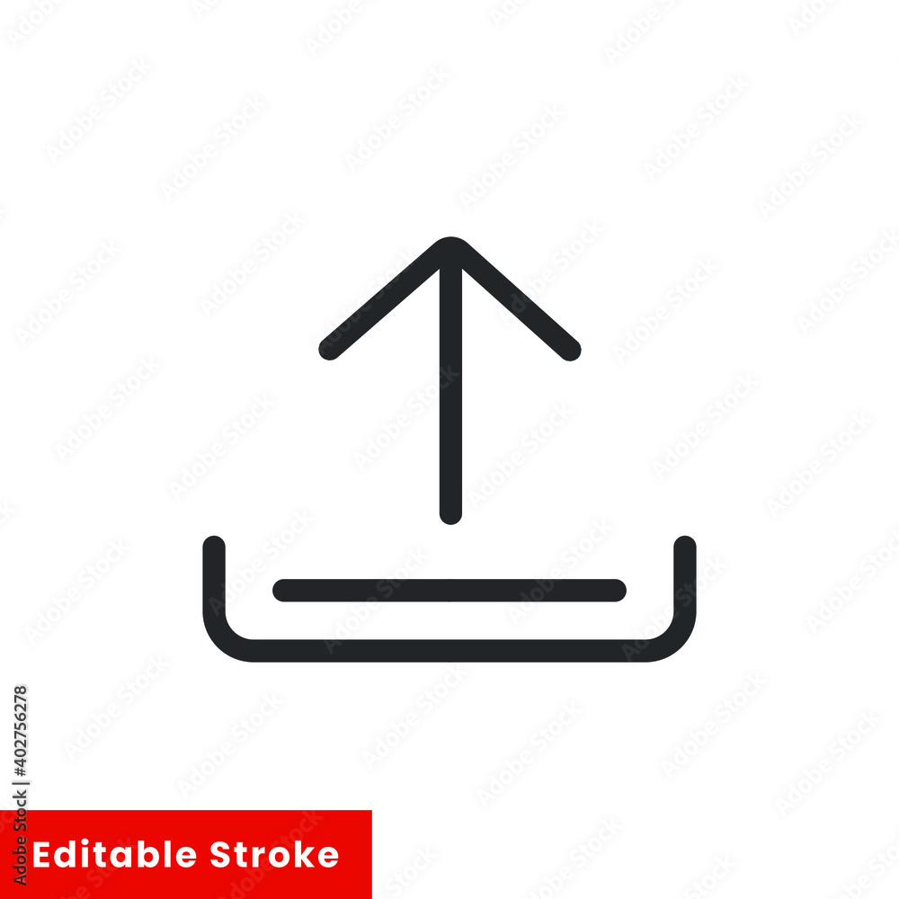 Poster upload line icon for web template and app. editable stroke vector illustration design on white backg
