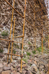 Scaffolding at Alamut (meaning eagle's nest) castle in Iran