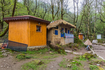 Fototapeta na wymiar Stalls and shops on the way to Rudkhan castle in Iran