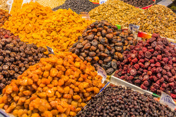 Dried fruit for sale at the bazaar (market) in Ardabil, Iran