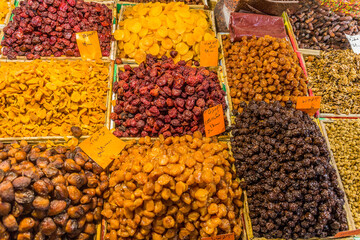 Dried fruit for sale at the bazaar (market) in Ardabil, Iran